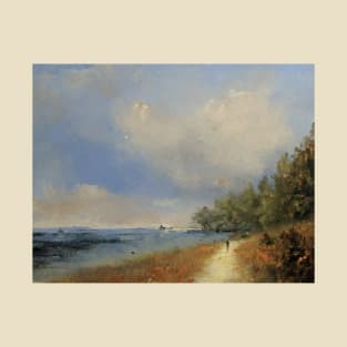 Muted Ocean Coastline Oil Painting - East Coast Scenery Art Print T-Shirt