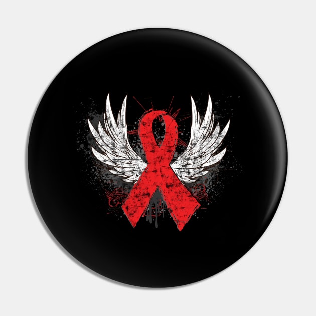 Winged Red Ribbon - World AIDS Day Pin by wheedesign