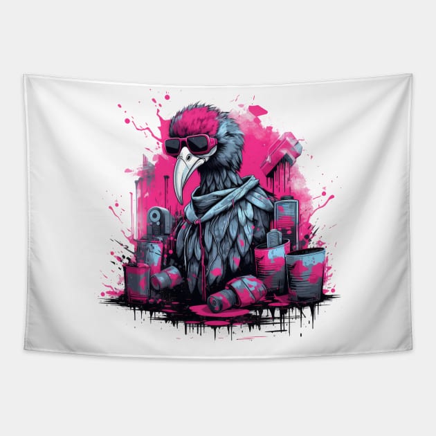 Cyberpunk flamingo Tapestry by RosaliArt