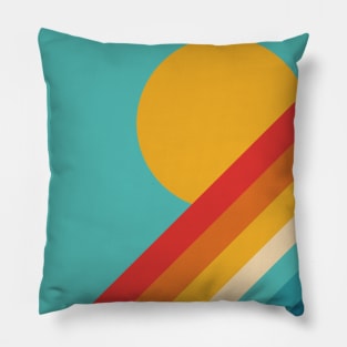 Retro Rainbow Sunset on Pale Blue Background Pillow