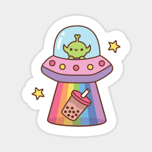 Cute Alien Abducts Bubble Tea Funny Magnet