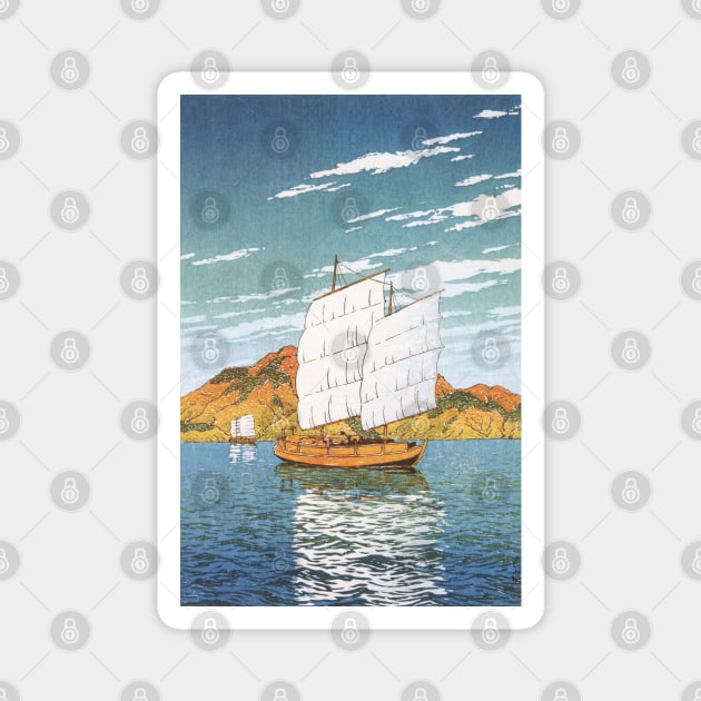 Boat Transporting Rocks at Bingo by Kawase Hasui Magnet by Takeda_Art