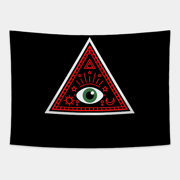 All Seeing eye - red and black with dark green eye Tapestry by Just In Tee Shirts