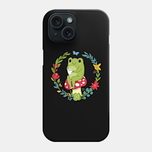 Frog Drinking Tea Mushroom Cute Cottagecore Aesthetic Frog Phone Case