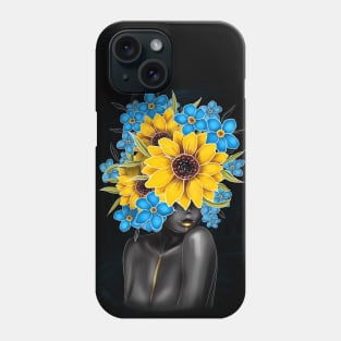 Black and white girl with color beautiful flowers in her head Phone Case
