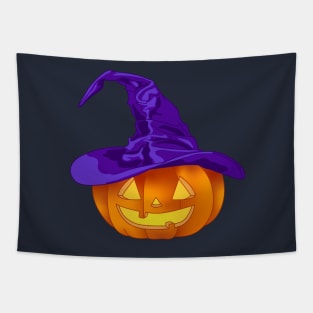 A Short Witchy Pumpkin (Blue) Tapestry