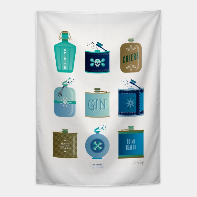 flasks blue Tapestry by CatCoq