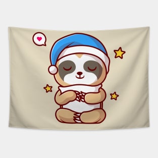 Cute Sloth Sleeping With Pillow And Star Cartoon Tapestry