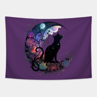 Mystical Black Cat & Moon Tapestry