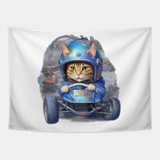 cat go kart racing Tapestry