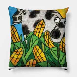 Cows in Field Eating Corn Pillow