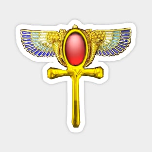 RED TALISMAN Gold Ankh with Wings and Cornucopia Egyptian Eternal Life Symbol Magnet