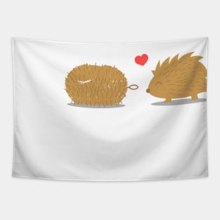 Funny Hedgehog In Love With Scrub Brush Tapestry