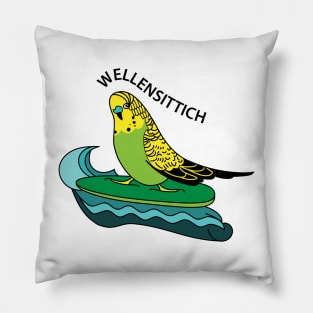 Funny budgie as a surfer Pillow