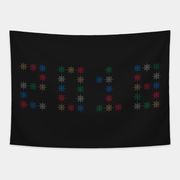 Pixel 2018 in Colorful Snowflakes Gold Blue Red Silver Green Tapestry by gkillerb