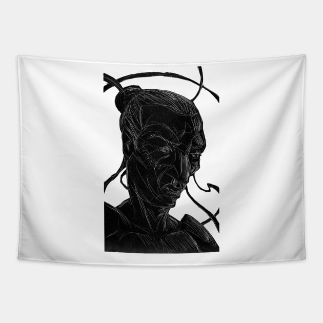 Samurai Worrior Portrait Tapestry by Nikokosmos