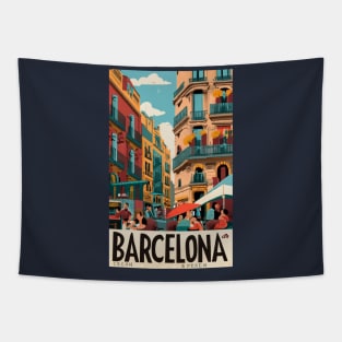 A Vintage Travel Art of Barcelona - Spain Tapestry