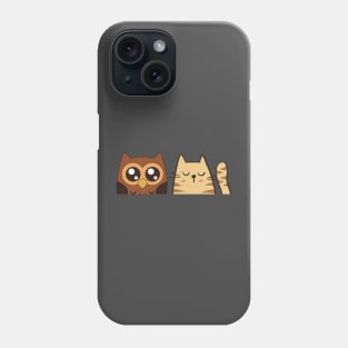 a cat and an owl Phone Case