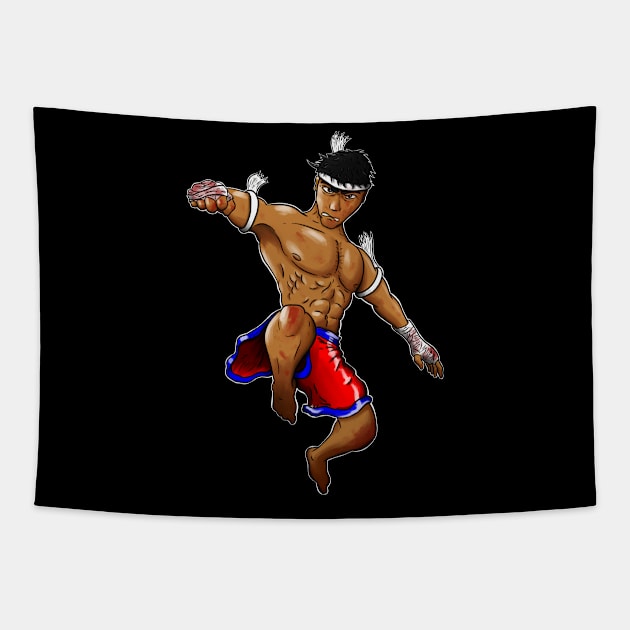 Muay Thai Flying Knee Tapestry by YijArt