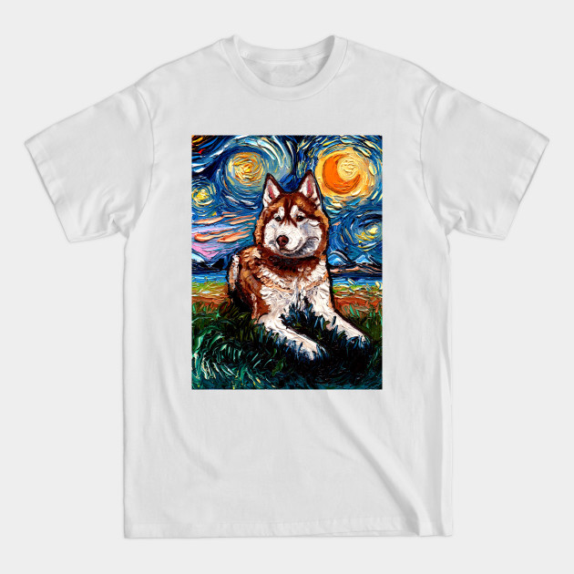 Red and White Husky Night - Husky - T-Shirt