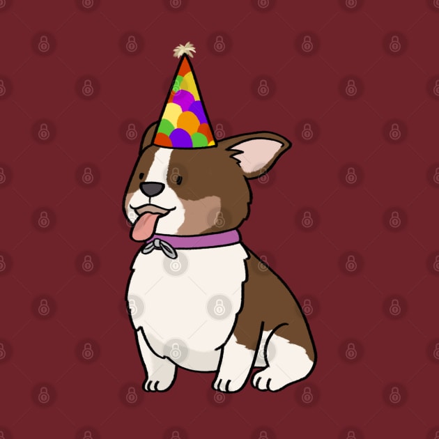 Cute corgi in party hat cartoon by ballooonfish