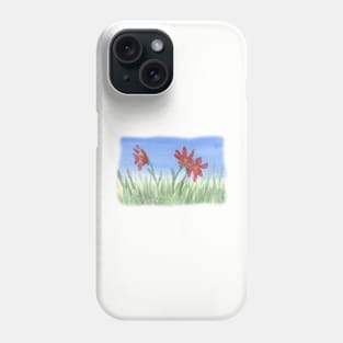 Three Red Flowers in Grass Phone Case