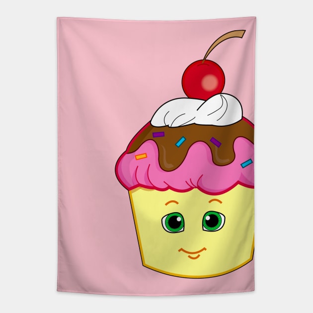 Cute Smiling Cupcake with a Cherry on Top Tapestry by PenguinCornerStore