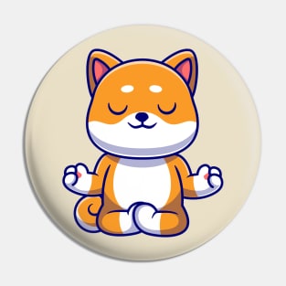 Cute Shiba Inu Dog Doing Yoga Cartoon Pin