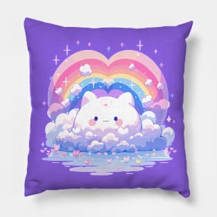 Rainbow Heart Baby Kitty Kawaii Fluffy Cloud Cat Pillow