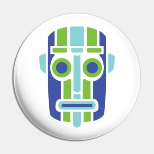 Blue and green retro Tiki mask Pin