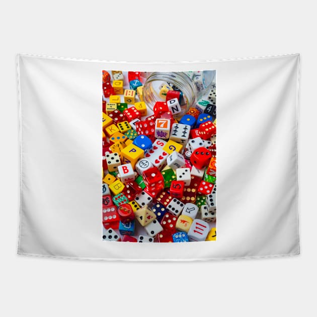 Colorful Pile Of Dice Tapestry by photogarry