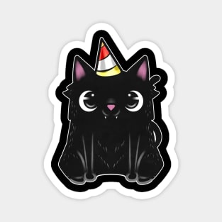 Black Cat With Party Hat On Purrsday Magnet