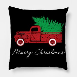 Merry Christmas Retro Vintage Red Truck Pillow