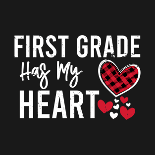 Buffalo Plaid 1st First Grade Has My Heart Teacher Valentine T-Shirt