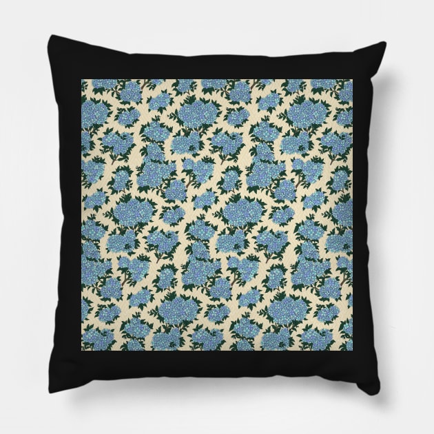 Traditional Japanese Vintage Hydrangea Geometric Floral Pattern in Natural Colors Pillow by Charredsky