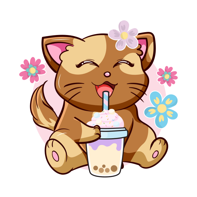 Boba Cat Tea Neko Girl Teen Bubble Kawaii Anime Japanese by jodotodesign