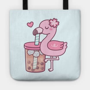 Cute Flamingo Loves Bubble Tea Tote