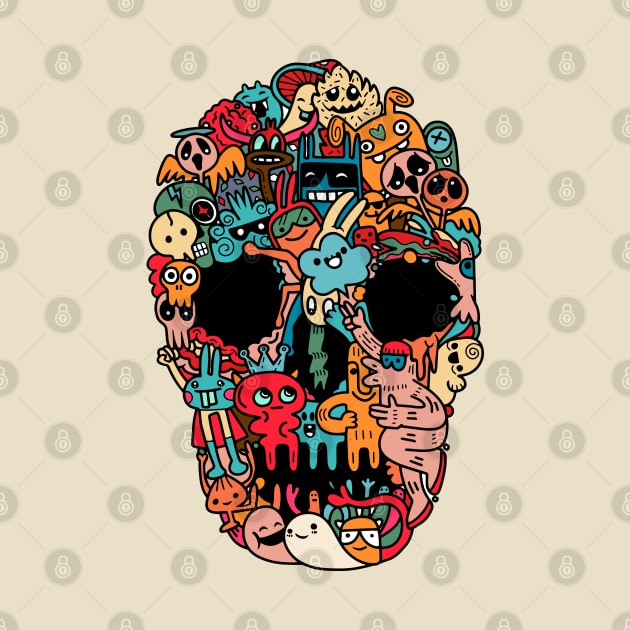 hand drawn skull doodle monster by Mako Design 