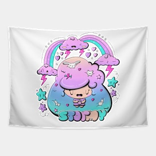 Cute stormy bubble head girl in kawaii style Tapestry