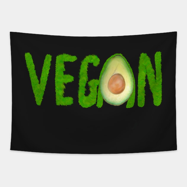 Vegan written with grass and an avocado Tapestry by Artonmytee
