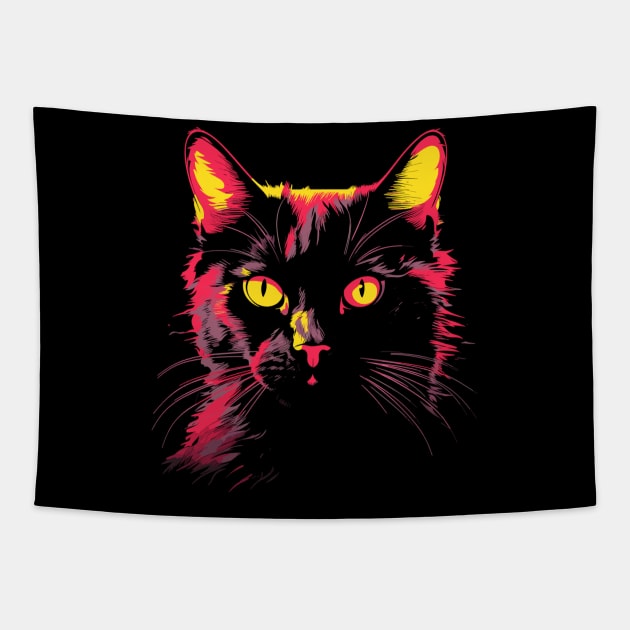 Kawaii Anime Cat Gifts Men Kids Women Black Cat Tapestry by KsuAnn