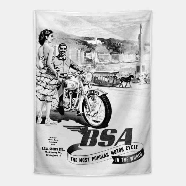 Vintage BSA advert Tapestry by Random Railways