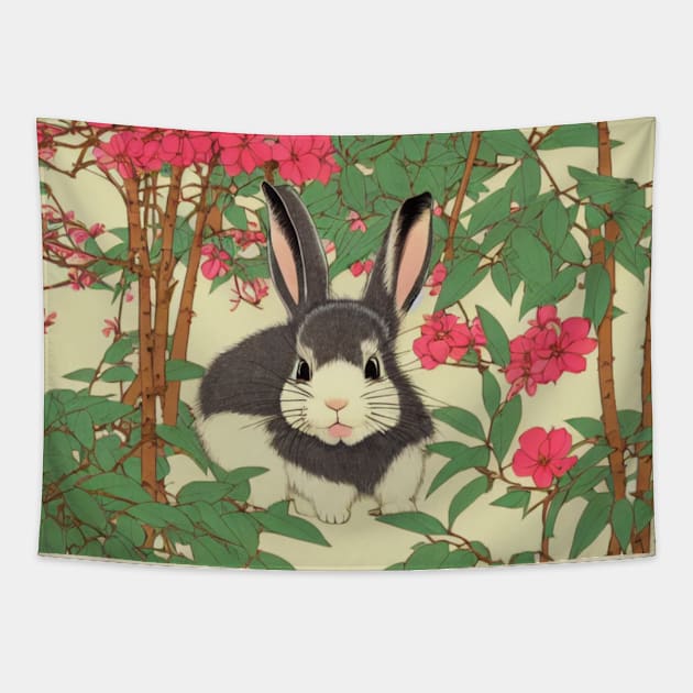 Grey Furball Frenzy in Springtime An American Mini Rex Rabbit Bunny Mom Tapestry by wigobun