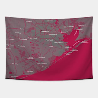 Houston dark pink map Tapestry