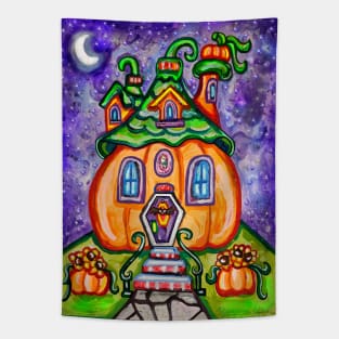 Whimsical Halloween Pumpkin House Tapestry