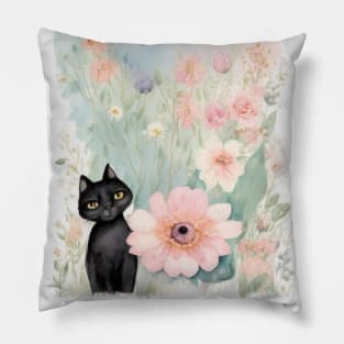 Black Cat in Pastel Colors Pillow