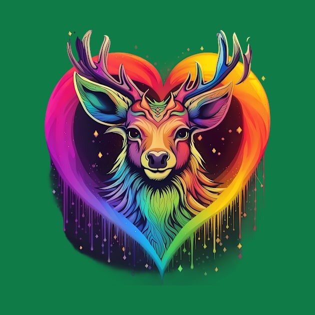 Fantasia Fauna - Flaming Rainbow Deer Tee Variation 1 by trubble