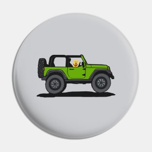 Green 4x4 with Dog Rider Pin