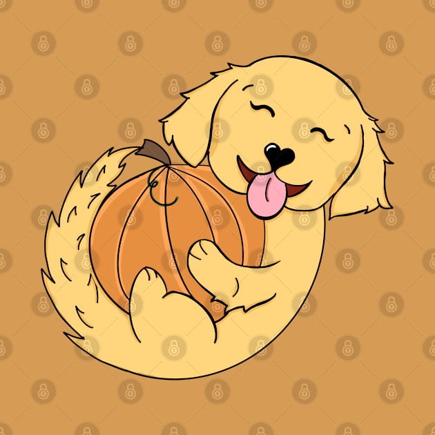 Golden Retriever Pumpkin | Halloween | Fall | Dog Art by Roll 4 Cuteness 