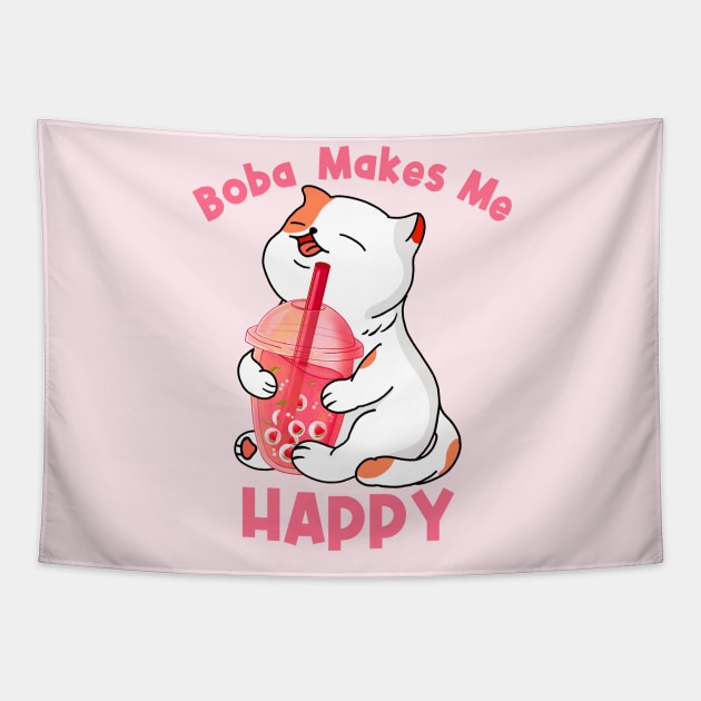 Boba Makes Me Happy Tapestry by Kimprut